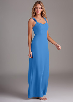 Azazie Denice Vestidos de damas de honor Vestido de Azul Grisaceo de Gasa de Recto con Plisado image5