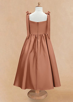 Azazie Chelsie Flower Girl Dresses Bronzer A-Line Bow Matte Satin Dress image6