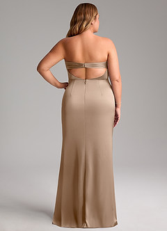 Azazie Leonis Brautjungfernkleider Wandelbar Meerjungfrau-Linie Plissee Stretch-Satin Kleid Taupe image10