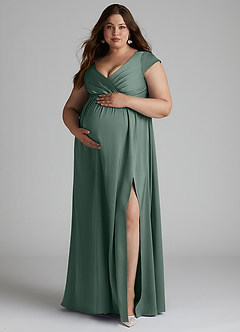 Azazie Allessia Maternity Bridesmaid Dresses A-Line Pleated Stretch Satin Floor-Length Dress image10