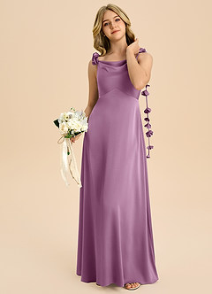 Azazie Gumdrop Junior Wisteria Empire Pleated Stretch Satin Dress image2