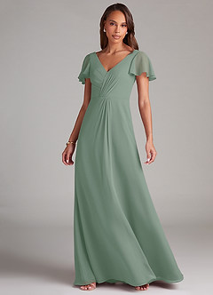 Azazie Soren Bridesmaid Dresses Silver Sage A-Line Ruched Chiffon Dress image3