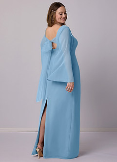 Barbie ♥ Azazie Bridesmaid Dresses Steel Blue Sheath Bow Chiffon Dress image9