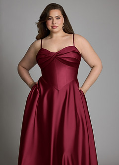 Azazie Meleena Robes de demoiselle d'honneur Robe Trapèze en Satin extensible Bustier Bourgogne image11