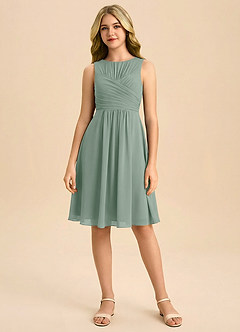Azazie Skyla Junior Silver Sage A-Line Pleated Chiffon Dress image3