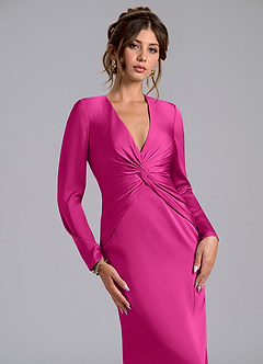 Azazie Valerie Vestidos de damas de honor Vestido de Fucsia de Satén Elástico de Corte Sirena con Manga larga image5