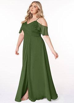 Azazie Dakota Abiti da Damigella Abito A-Line in Chiffon con Scollo a V a Pieghe Oliva image13