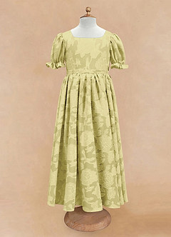 Azazie Joss Flower Girl Dresses Lemon Sorbet A-Line with Sleeves Floral Burnout Dress image4