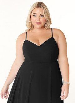 Azazie Clarissa Brautjungfernkleider A-Linie V-Hals Chiffon Kleid Schwarz image11
