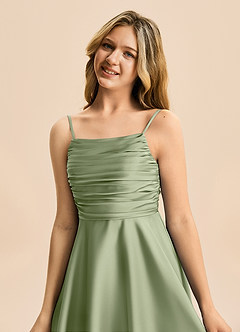 Azazie Miko Junior Pistachio A-Line Pleated Stretch Satin Dress image8