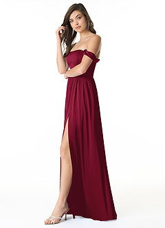Azazie Morana Bridesmaid Dresses Burgundy A-Line Off the Shoulder Stretch Satin Convertible Dress image4
