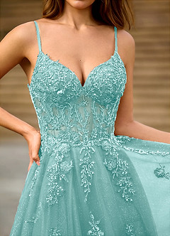 Clementinia Light Green Sequin Embroidery Lace Beading Tulle Corset Maxi Dress image6