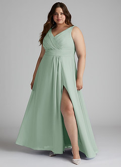 Azazie Karina Bridesmaid Dresses Agave A-Line Pleated Chiffon Dress image6