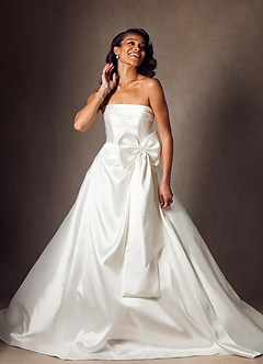 Azazie Stacia Wedding Dresses Diamond White A-Line Strapless Mikado Dress image1