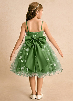 Azazie Junebug Blumenmädchenkleider Ballkleid Spaghetti Riemen Tüll Kleid Basilikum image1