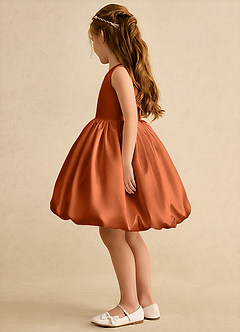 Azazie Nirvana Robe Demoiselle D'honneur Fillette Robe Princesse en Mat Satiné Rayé Orange Brûlée image4