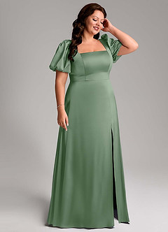 Azazie Fyona Bridesmaid Dresses Matcha A-Line Pleated Stretch Satin Dress image13