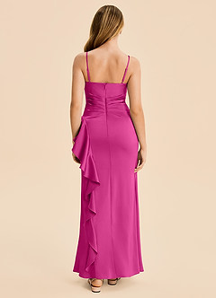 Azazie Lyla Junior Vestido Fucsia de Satén Elástico de Corte Sirena con Plisado image2