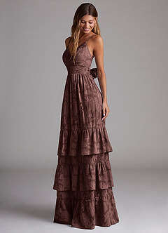 Azazie Nathalia Bridesmaid Dresses Espresso A-Line Bow Floral Burnout Dress image3