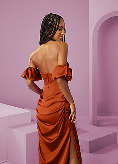 Barbie ♥ Azazie Bridesmaid Dresses Paprika Sheath Off the Shoulder Stretch Satin Convertible Dress image8