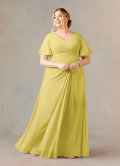 Azazie Morning Glory Mother of the Bride Dresses Canary A-Line V-Neck Ruched Chiffon Dress image5