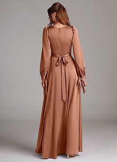 Azazie Leonia Bridesmaid Dresses Bronzer A-Line Long Sleeve Stretch Satin Dress image2
