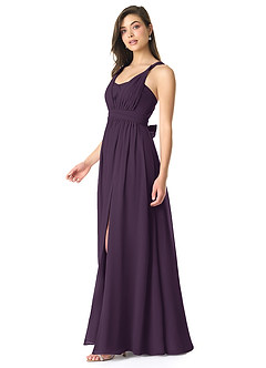 Azazie Olani Bridesmaid Dresses Plum A-Line Off the Shoulder Chiffon Convertible Dress image4