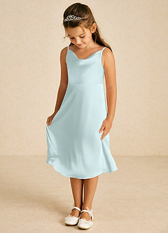 Azazie Zuzu vestidos de niña de las flores Vestido de Vidrio Marino de Satén Elástico de Corte En A con Tirante Espagueti image3