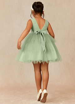 Azazie Chica Flower Girl Dresses Dusty Sage A-Line Lace Tulle Dress image2