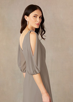 Azazie Bronwyn Mother of the Bride Dresses Taupe A-Line V-Neck Ruched Chiffon Dress image5