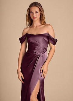 Azazie Shea Bridesmaid Dresses Cabernet Mermaid Off the Shoulder Metallic Satin Convertible Dress image6