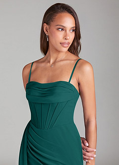 Azazie Amyra Bridesmaid Dresses Peacock Sheath Off the Shoulder Chiffon Convertible Dress image2