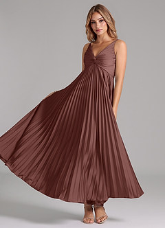 Azazie Raychelle Bridesmaid Dresses Espresso A-Line Pleated Stretch Satin Dress image2