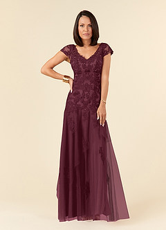 Azazie Romy Kleider für die Brautmutter Meerjungfrau-Linie V-Hals Pailletten Tüll Kleid Cabernetrot image1