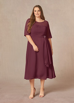 Azazie Naomi Mother of the Bride Dresses Cabernet A-Line Boatneck Pleated Chiffon Dress image12