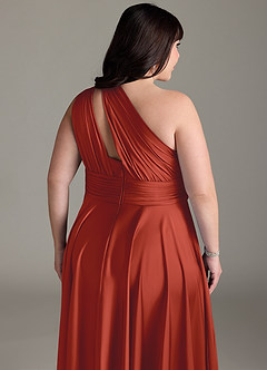 Azazie Charlize Bridesmaid Dresses Rust A-Line One Shoulder Stretch Satin Dress image16