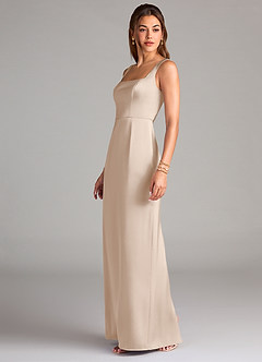 Azazie Flori Bridesmaid Dresses White Alabaster Sheath Side Slit Stretch Satin Dress image4