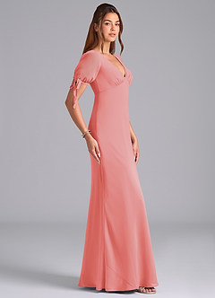 Azazie Pheby Bridesmaid Dresses Coral A-Line Pleated Chiffon Dress image5