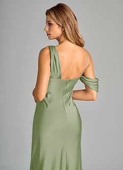 Azazie Celina Bridesmaid Dresses Dusty Sage Sheath Off the Shoulder Stretch Satin Dress image8