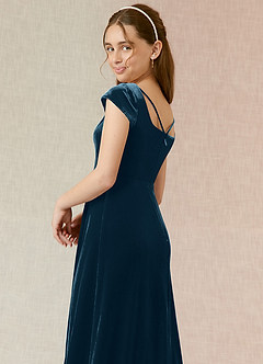 Azazie Gabi Junior Blue Topaz A-Line Velvet Dress image7