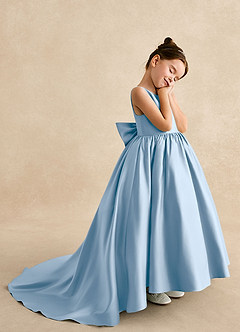 Azazie Mimia Flower Girl Dresses Powder Blue A-Line Bow Matte Satin Dress image4