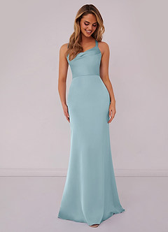 Barbie ♥ Azazie Bridesmaid Dresses Moody Blue Mermaid Pleated Stretch Satin Dress image1