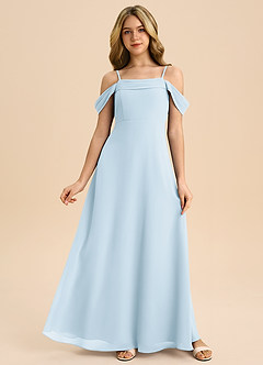 Azazie Anselie Junior Sky Blue A-Line Off the Shoulder Chiffon Dress image1