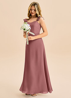 Azazie Mavie Junior Abito A-Line in Chiffon Increspato Rosa Del Deserto image1