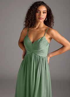 Azazie Alia Vestidos de damas de honor Vestido de Matcha de Satén Elástico de Corte en A con Plisado image3