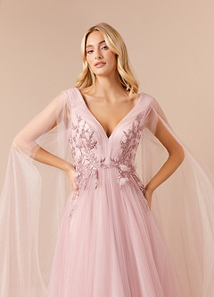 Azazie Seraphine Wedding Dresses Vintage Mauve Blushing Pink A-Line Sequins Tulle Dress image5