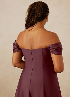 Christian Siriano Bridal for Azazie 1002 Bridesmaid Dresses Sangria A-Line Off the Shoulder Stretch Satin Convertible Dress image14