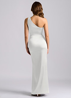 Azazie Akilah Bridesmaid Dresses White Mermaid One Shoulder Stretch Satin Dress image2