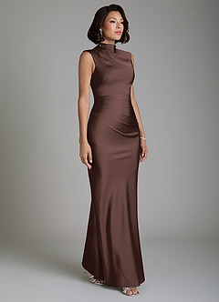 Azazie Lumia Bridesmaid Dresses Ganache Sheath Corset Stretch Satin Dress image4