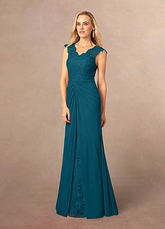 Azazie Jovie Mother of the Bride Dresses Ink Blue A-Line Lace Dress image2